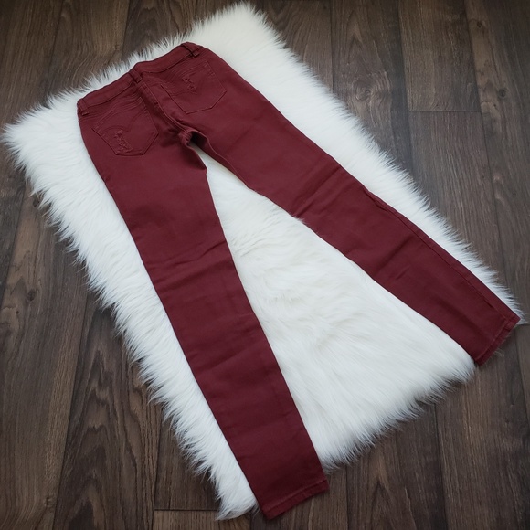 ChiQle Super Skinny Burgundy Distressed Jeans - Picture 4 of 7